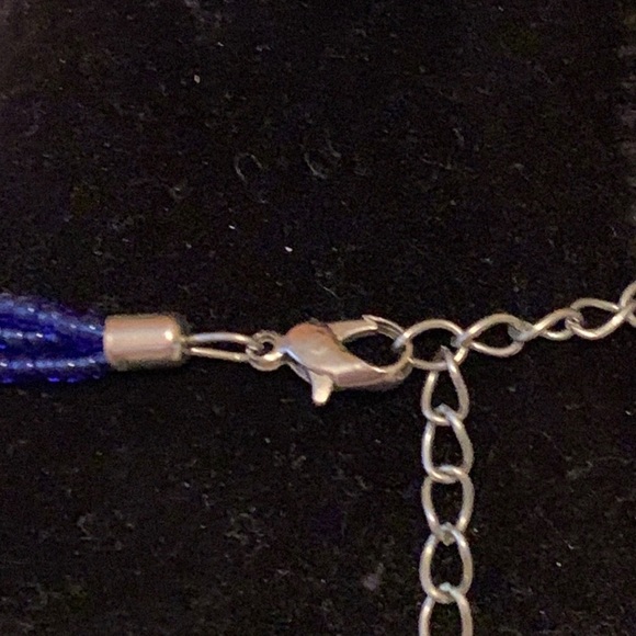 Blue Multistrand Seed Bead Necklace 18" - Picture 4 of 4